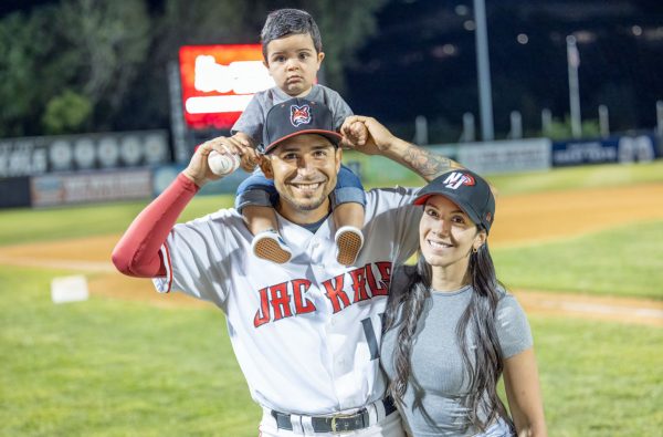 The Chirino Family poses for a post-game photo following the final New Jersey Jackals game at Yogi Berra Stadium on August 25th, 2022. Photo by Phil Hoops